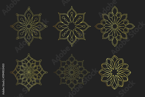 Set of Islamic ornament pattern. Arabic luxury floral illustration for invitations and greeting cards. 