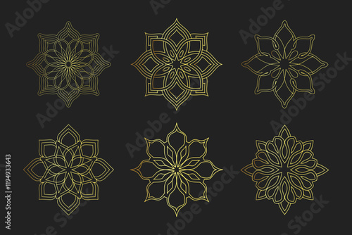 Set of Islamic ornament pattern. Arabic luxury floral illustration for invitations and greeting cards. 