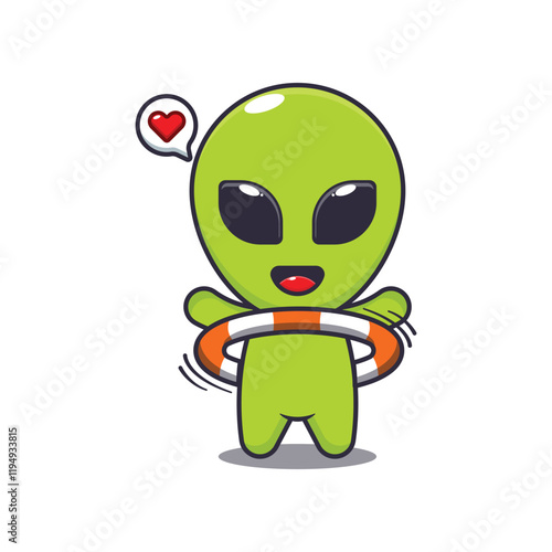 alien playing hula hoop. mascot cartoon character vector illustration.