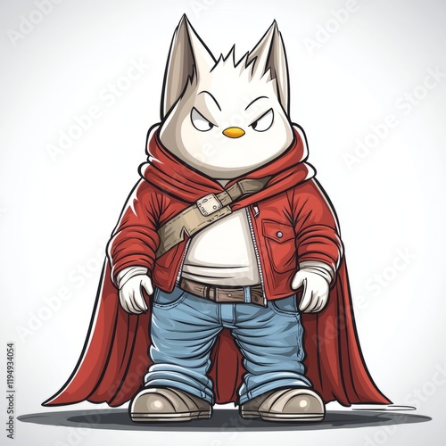 A Stout White Cat Superhero Wears a Red Cape photo