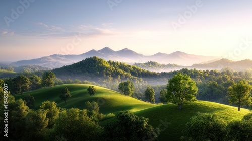 Wallpaper Mural Misty Sunrise Mountain Landscape Torontodigital.ca