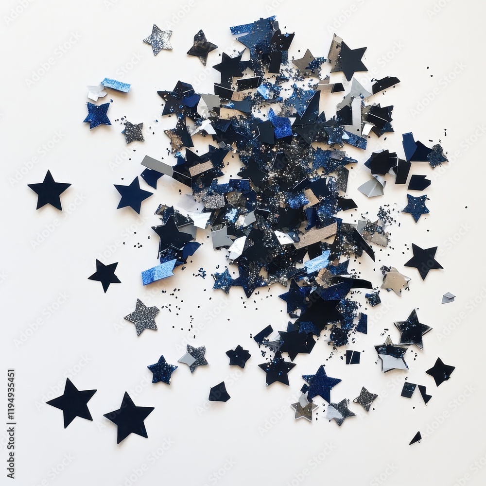 Fototapeta premium Glittering Starry Night Art Creative Studio Decorative Crafts Navy Colored Paper Overhead Sparkling Concepts
