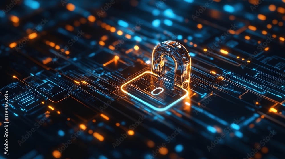 Digital Lock Symbolizing Security in Business Technology with Abstract Background of Data Connections and Network Activity Digital Lock Symbolizing Security in Business Technology with Abstract Background of Data Connections and Network Activity