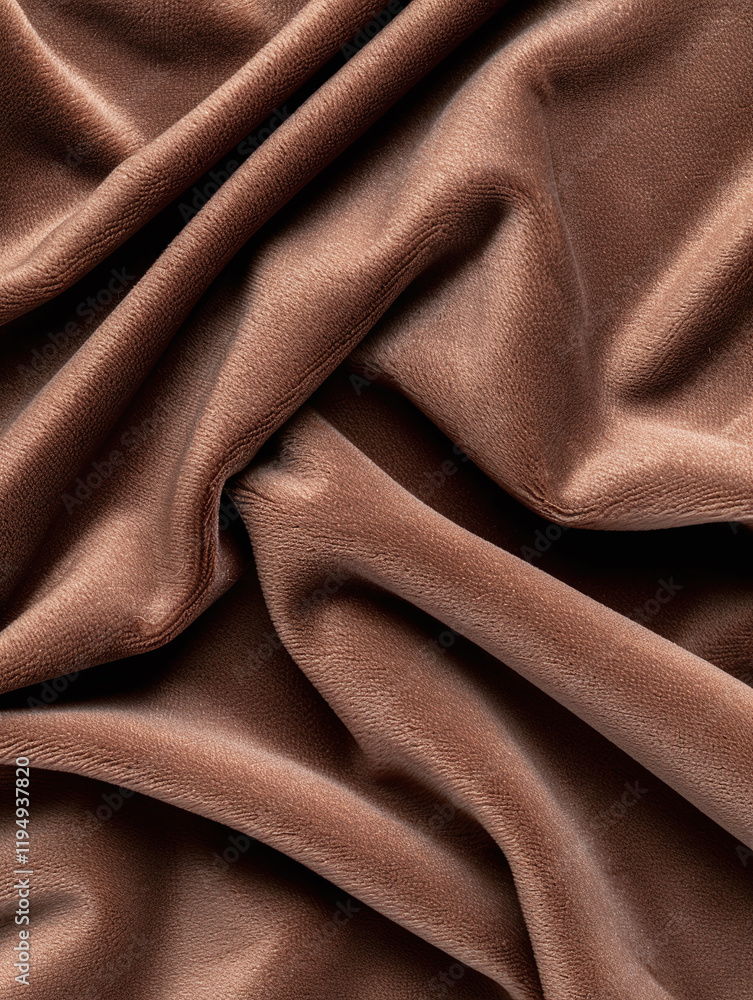 Obraz premium Close-up vertical background featuring soft chocolate brown velvet with visible folds and a rich, smooth texture.