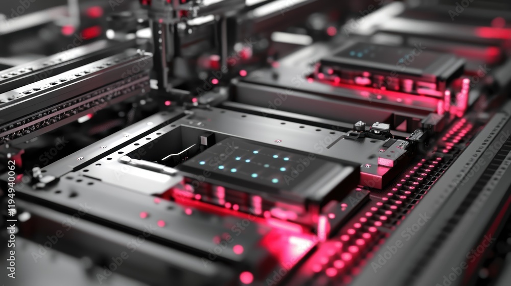 A detailed view of a hightech sensor embedded in a robotic assembly line with visible data streams represented as digital overlays illustrating the seamless transfer of information A detailed view of a hightech sensor embedded in a robotic assembly line with visible data streams represented as digital overlays illustrating the seamless transfer of information