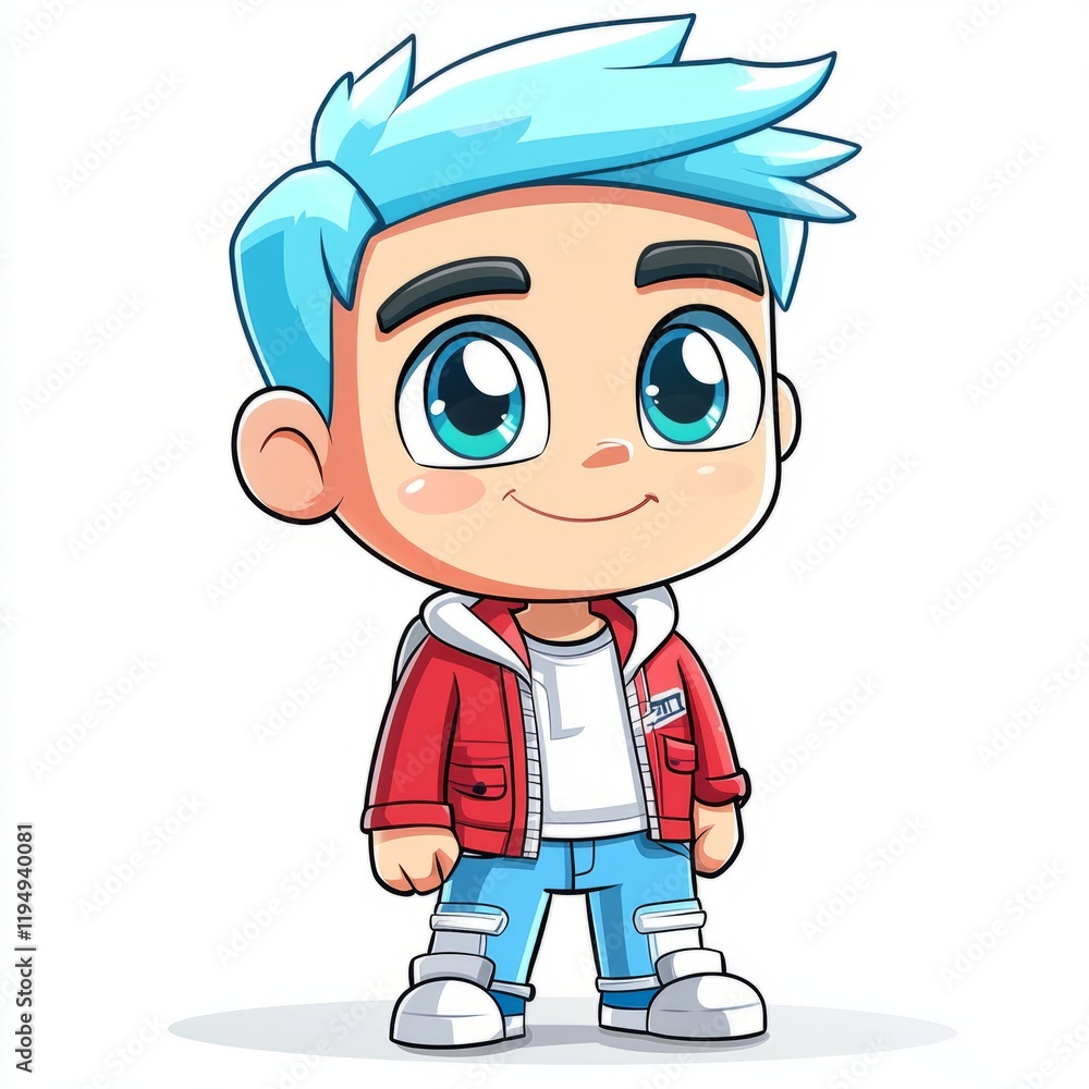 A Cartoon Boy With Blue Hair Wears A Red Jacket A Cartoon Boy With Blue Hair Wears A Red Jacket