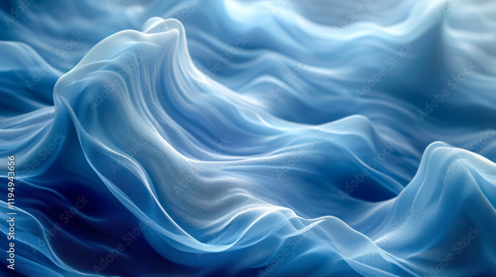 Tranquil Blue Fabric Waves Caressed by Soft Light in an Abstract Tranquil Blue Fabric Waves Caressed by Soft Light in an Abstract