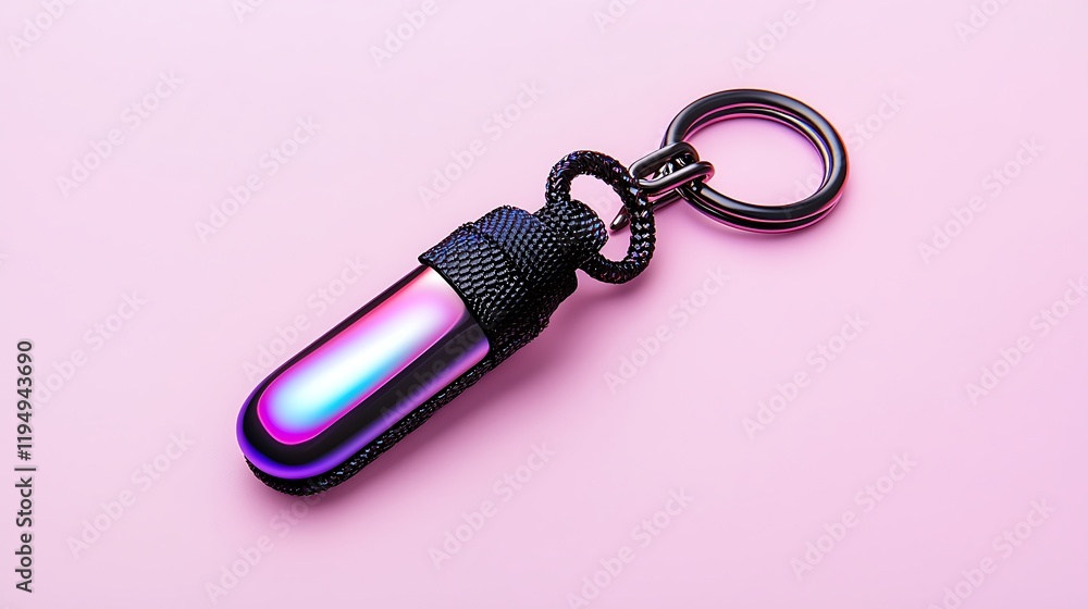 Iridescent Keychain on Pink Background Iridescent Keychain on Pink Background