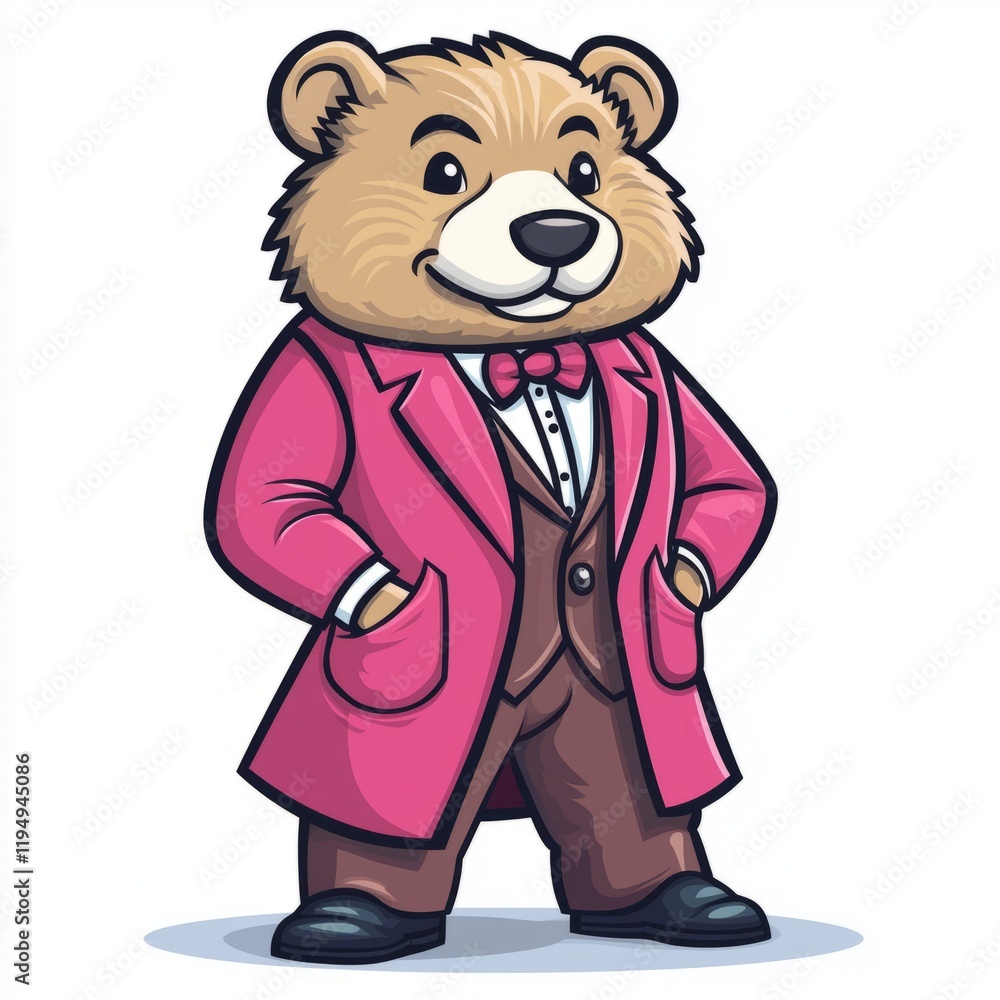 Fototapeta premium A dapper bear in a pink coat and bow tie
