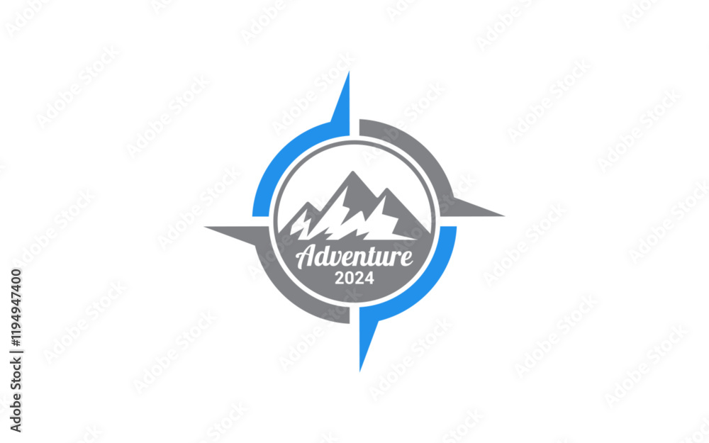 Badge mountain with compass wild adventure outdoor logo template Badge mountain with compass wild adventure outdoor logo template