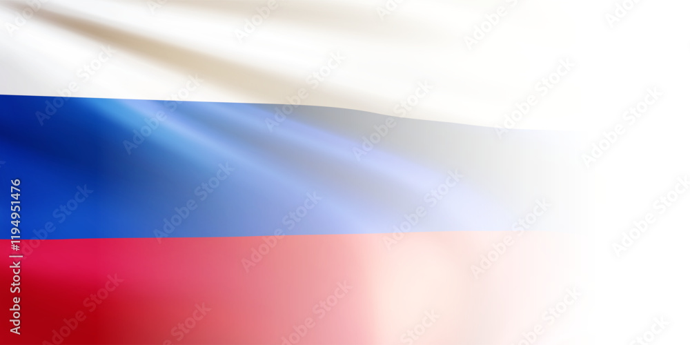 Fototapeta premium Realistic wavy national flag of the Russian Federation with blurred edge isolated on white background. Russia flag state symbol for celebrating patriotic holidays. 3d vector illustration