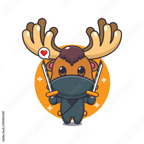 Ninja moose cartoon vector illustration.