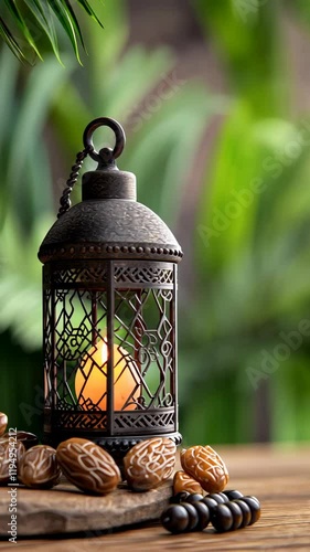 Wallpaper Mural Elegant Lantern with Dates and Beads Surrounded by Lush Greenery in a Calm Setting Torontodigital.ca