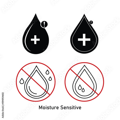 Moisture Sensitive Icon set. Vector icons for product packaging and labels.