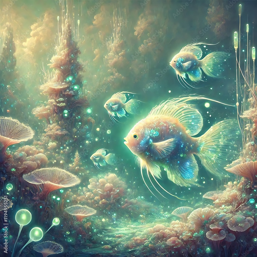 Fototapeta premium Surreal Underwater Bioluminescent Scene