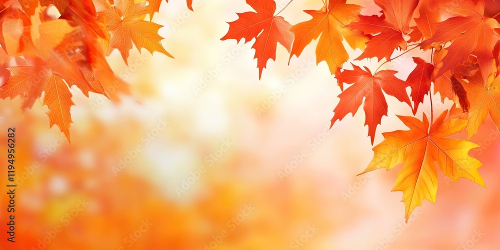 Vibrant autumn backdrop with blurred orange maple leaves top left, soft warm tones and ample copy space on light background for seasonal themes Vibrant autumn backdrop with blurred orange maple leaves top left, soft warm tones and ample copy space on light background for seasonal themes