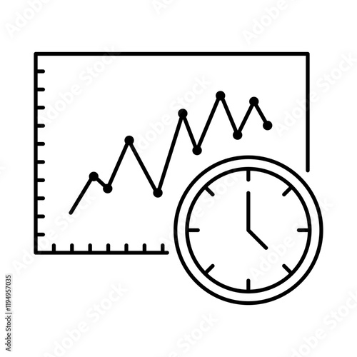 Time Series Analysis – Graph with Clock Representing Temporal Data Insights