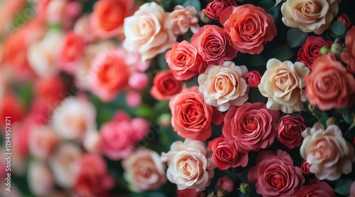 Romantic Display of Red and Pink Roses with Greenery, Capturing the Essence of Elegance and Natural Beauty