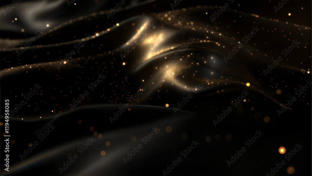 Obraz premium Cosmic digital illustration with swirling golden particles on a dark backdrop