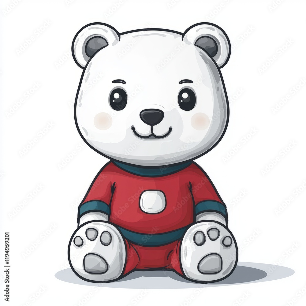 Obraz premium Adorable Polar Bear Cub Wearing Red Outfit