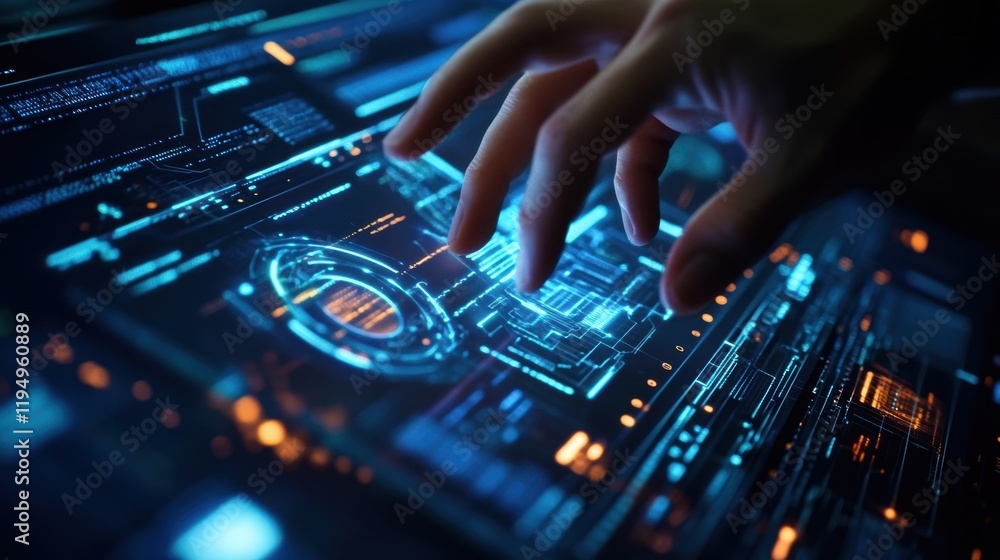 A closeup of a technicians fingertips manipulating a touchscreen interface of an automated control system representing modern industrial automation and the need for techsavvy skills A closeup of a technicians fingertips manipulating a touchscreen interface of an automated control system representing modern industrial automation and the need for techsavvy skills