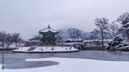 Wallpaper Mural Gyeongbokgung palace, Hyangwonjeong Pavilion, in winter Seoul,South Korea. January 09,2025 Torontodigital.ca
