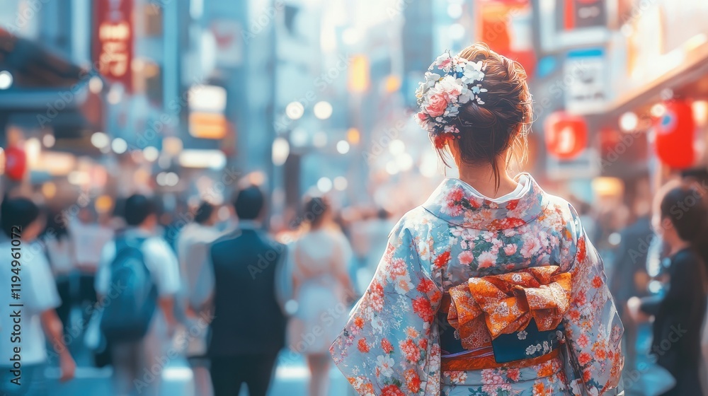 A beautiful Japanese girl wearing a floral kimono dress in the heart of Tokyo, embodying the elegance of Japanese culture and fashion. A beautiful Japanese girl wearing a floral kimono dress in the heart of Tokyo, embodying the elegance of Japanese culture and fashion.