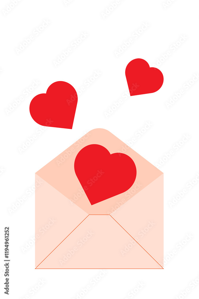 Open cream beige envelope with red hearts flying out of it. Fun vector illustration on transparent background. Valentine's Day art for love letters, romantic designs, greeting cards, social media Open cream beige envelope with red hearts flying out of it. Fun vector illustration on transparent background. Valentine's Day art for love letters, romantic designs, greeting cards, social media