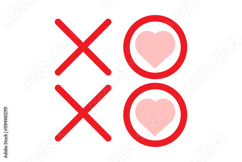 Hugs and kisses xo hearts love symbols in red and pink isolated on white background, romantic valentine's day vector icons for social media, cards and design. Vector illustration, PNG photo