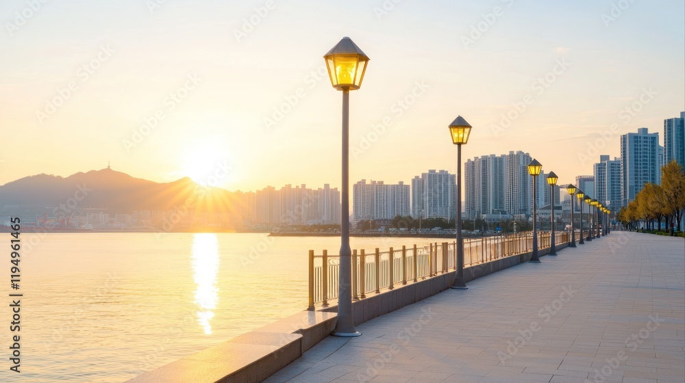 Golden Sunset over Coastal City Golden Sunset over Coastal City