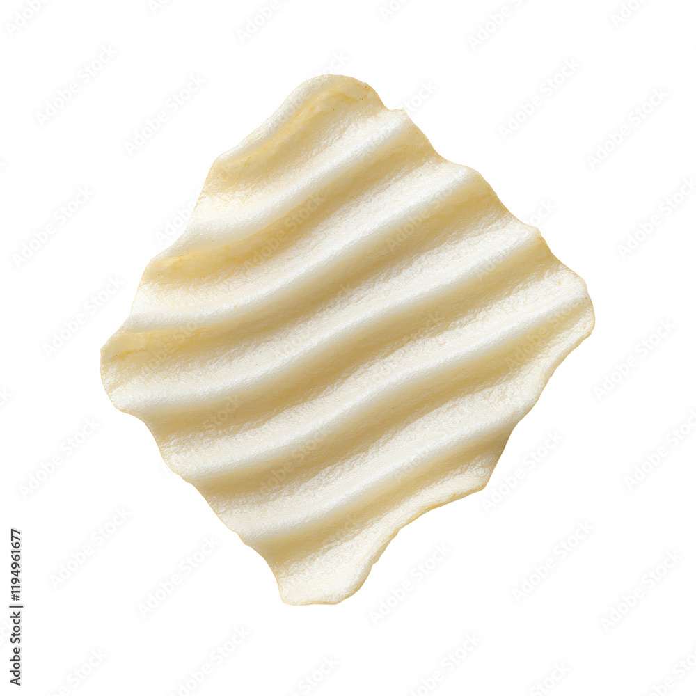 Crisp potato chip with visible ridges studio setting product transparent background snack concept Crisp potato chip with visible ridges studio setting product transparent background snack concept