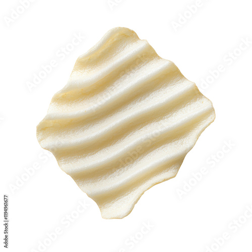 Crisp potato chip with visible ridges studio setting product transparent background snack concept photo