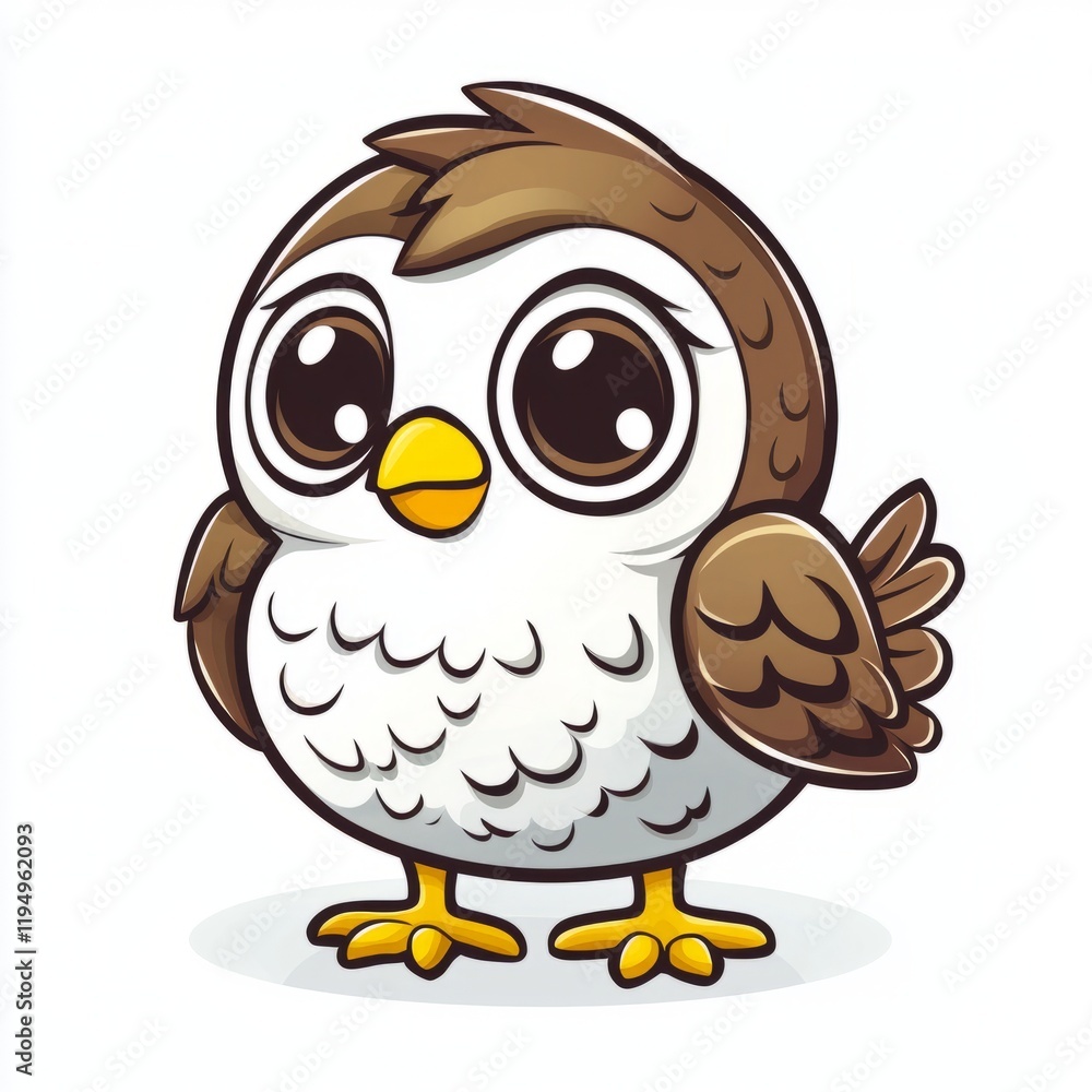 Fototapeta premium Adorable Cartoon Baby Owl With Big Eyes