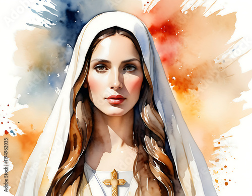 Watercolor Potrait Illustration of Maria Magdalene, sometimes called Mary of Magdala.  photo