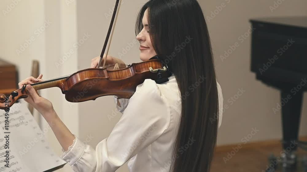 Female violinist enchants audience with heartfelt melody, live stage performance blending skill and emotion, artistic mastery seen through violin's timeless sound.cinematic shot Female violinist enchants audience with heartfelt melody, live stage performance blending skill and emotion, artistic mastery seen through violin's timeless sound.cinematic shot
