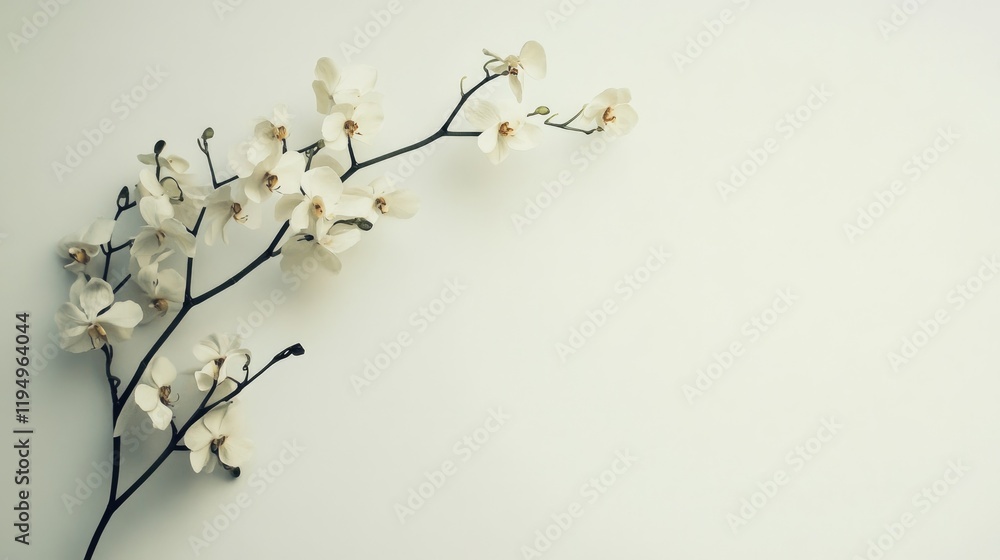 Elegant White Orchid Branch on Soft Background for Decorative Use Elegant White Orchid Branch on Soft Background for Decorative Use