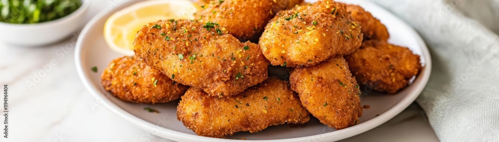 Crispy fried pork bites tossed with a zesty lemon herb seasoning Crispy fried pork bites tossed with a zesty lemon herb seasoning