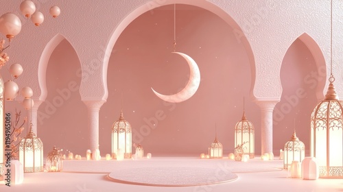 Ramadan Kareem: A Serene Pink Mosque Setting