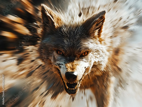 Aggressive Grey Wolf: Dynamic Motion Blur Art photo