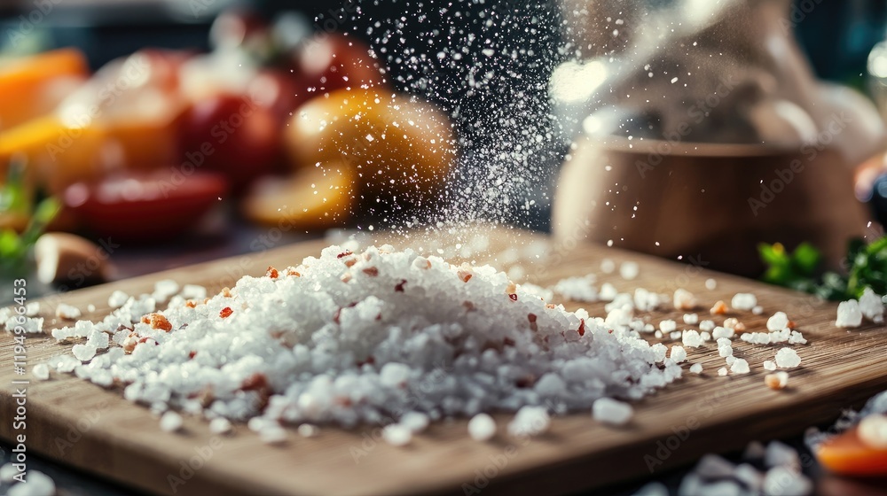 A close-up image of a salt grinder dispensing coarse salt crystals onto a cutting board or a freshly prepared meal, showcasing culinary perfection. A close-up image of a salt grinder dispensing coarse salt crystals onto a cutting board or a freshly prepared meal, showcasing culinary perfection.