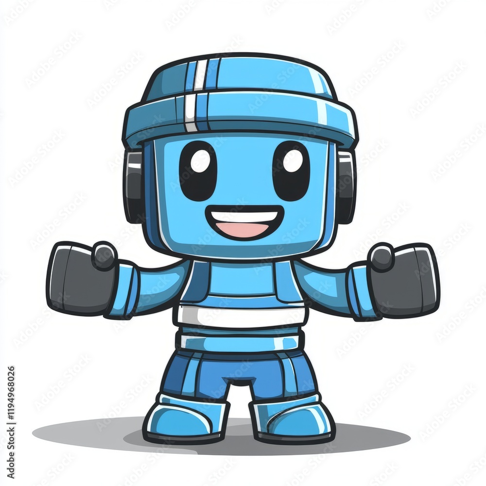 A Happy Blue Robot Character Design Illustration A Happy Blue Robot Character Design Illustration