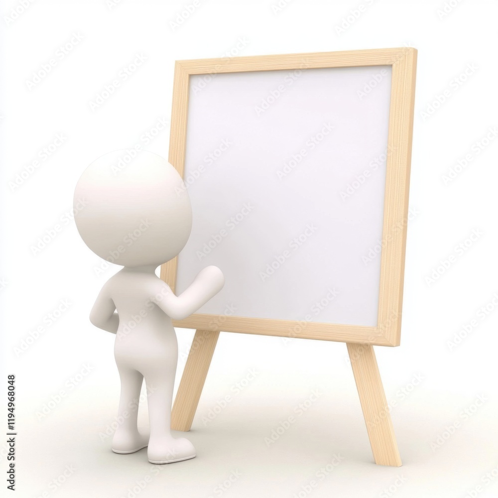 Stunning 3D Rendering of a Human Standing Before an Empty Board Against a Pure White Background Stunning 3D Rendering of a Human Standing Before an Empty Board Against a Pure White Background