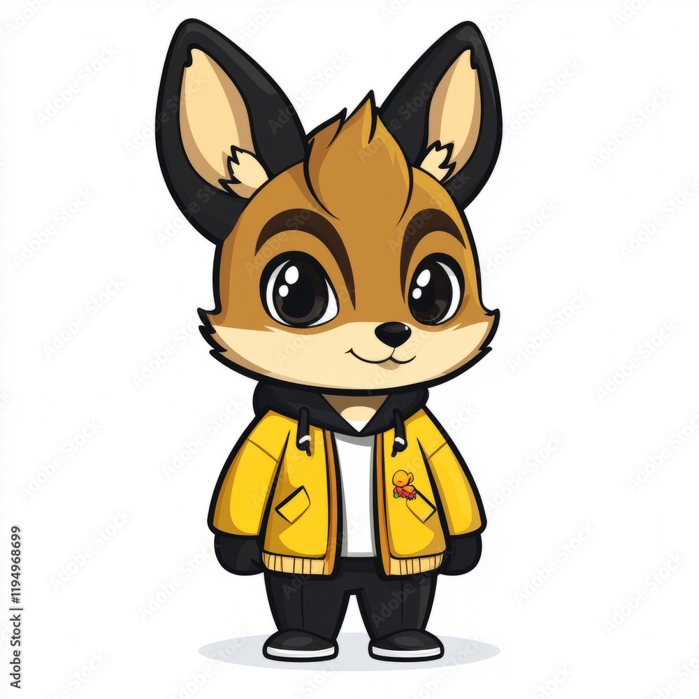 Adorable Cartoon Fox Wearing Yellow Jacket Adorable Cartoon Fox Wearing Yellow Jacket