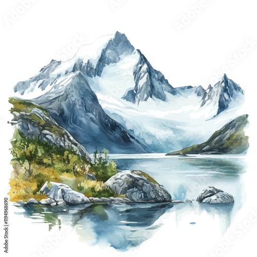 A watercolor drawing of Arctic ecosystems, isolated on a white background. Arctic ecosystems vector.
