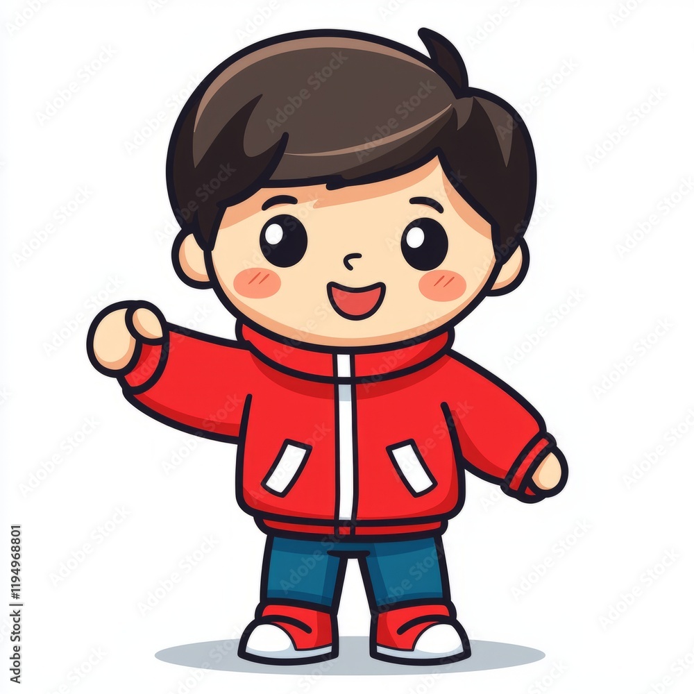 Happy Boy Wearing Red Jacket Cartoon Illustration Happy Boy Wearing Red Jacket Cartoon Illustration