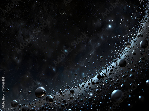 Big black cosmic silver space full of Thousan little water Bubbles floating sparkling ramdomly over a deep black magic silver space photo