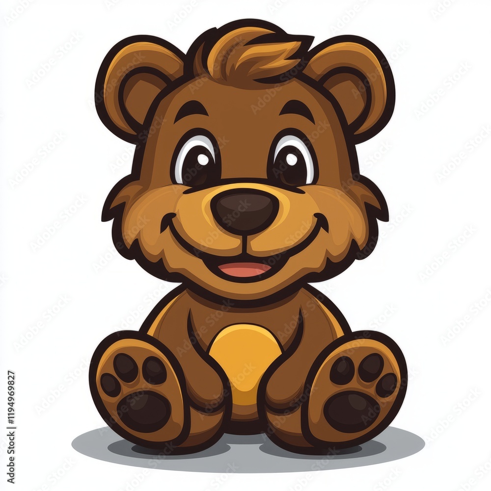 Obraz premium Adorable Brown Bear Cub Sitting Happily