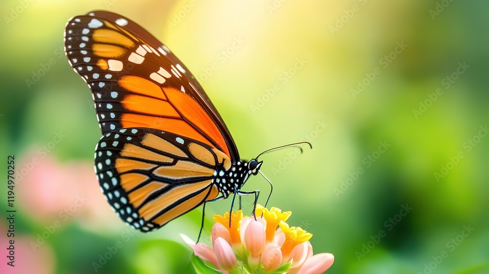 Close-Up Butterfly on Flower with Blurred Floral Background and Copy Space: Blooming Spring Meadow with Wildflowers and Colorful Butterfly for Nature Wildlife Banner, Poster, and Postcard Design Close-Up Butterfly on Flower with Blurred Floral Background and Copy Space: Blooming Spring Meadow with Wildflowers and Colorful Butterfly for Nature Wildlife Banner, Poster, and Postcard Design