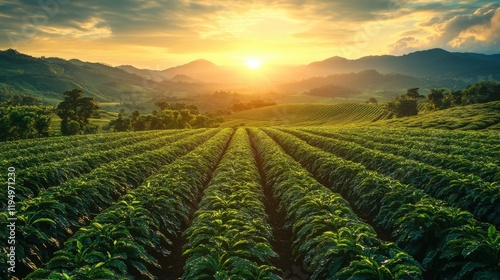 Coffee plantations background. Generation AI.