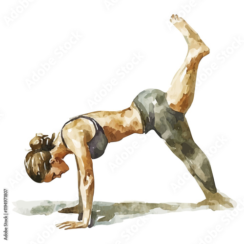 A watercolor painting of abdominal exercises, isolated on a white background. Abdominal exercises vector.
